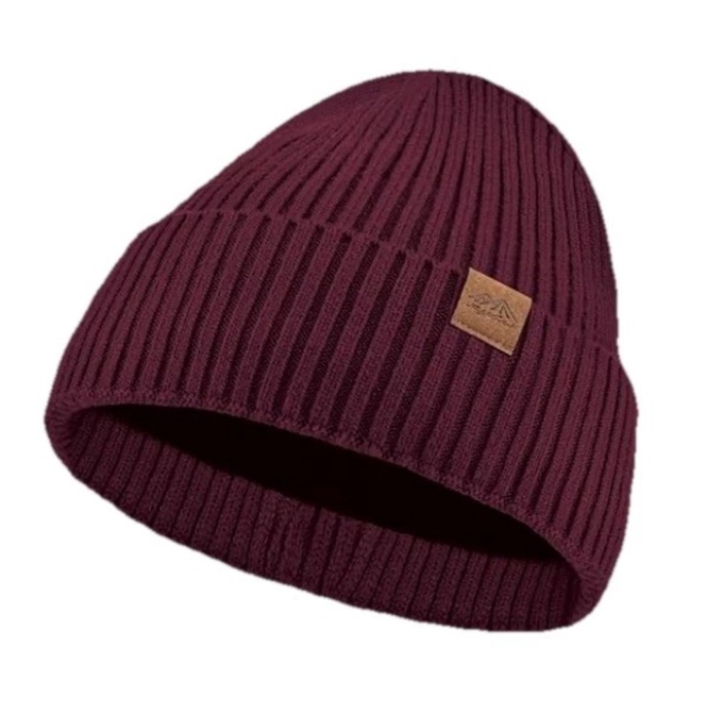 Thick Ribbed Lined Beanie Hat Cap Knit Ski Skully Cuff Winter Men Women Burgundy